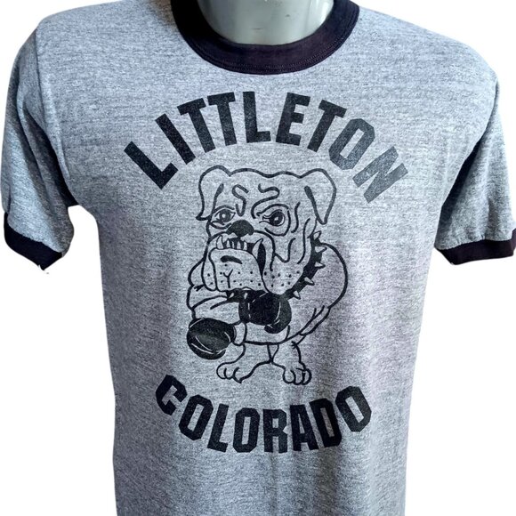 Vintage T-shirt Large SIngle Stitch Littleton Colorado Bulldog Rayon Blend 1970'
